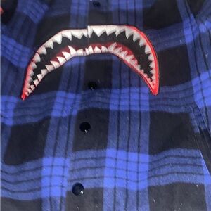 Bape Blue and Black Plaid Shirt Jacket